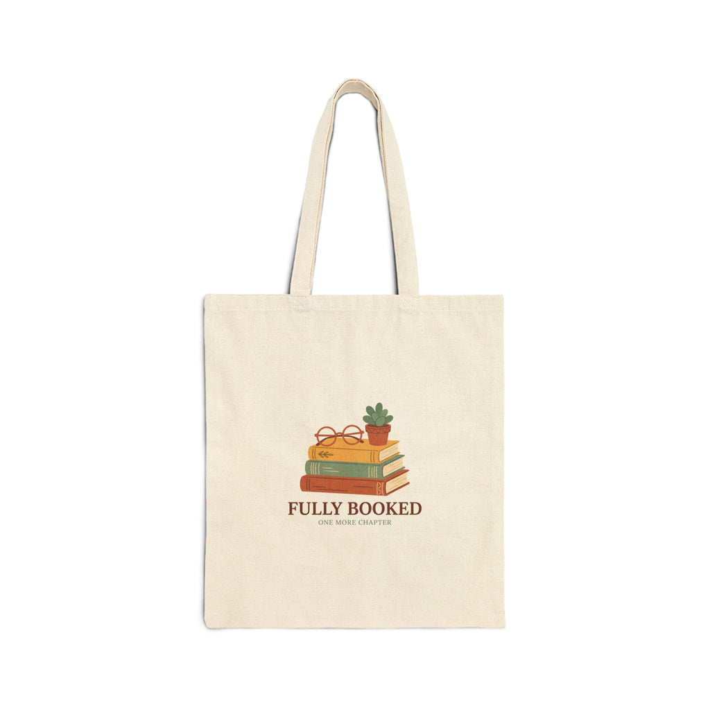Fully Booked 'One More Chapter' cotton canvas tote bag in natural, front view