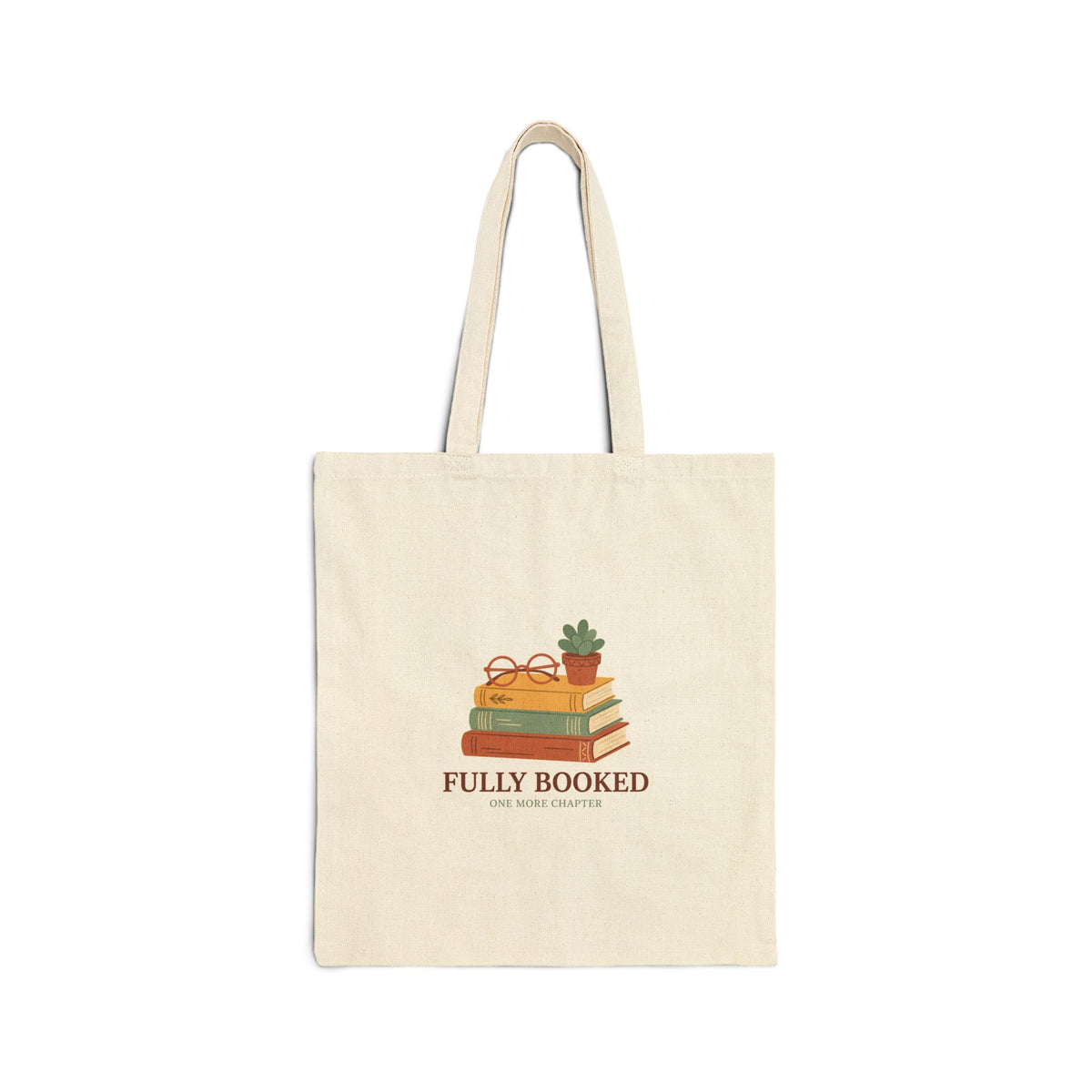 Fully Booked 'One More Chapter' cotton canvas tote bag in natural, front view