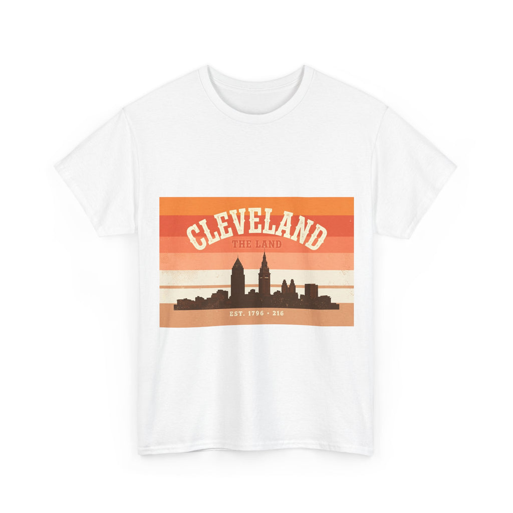 Cleveland The Land retro sunset t-shirt in white, front view