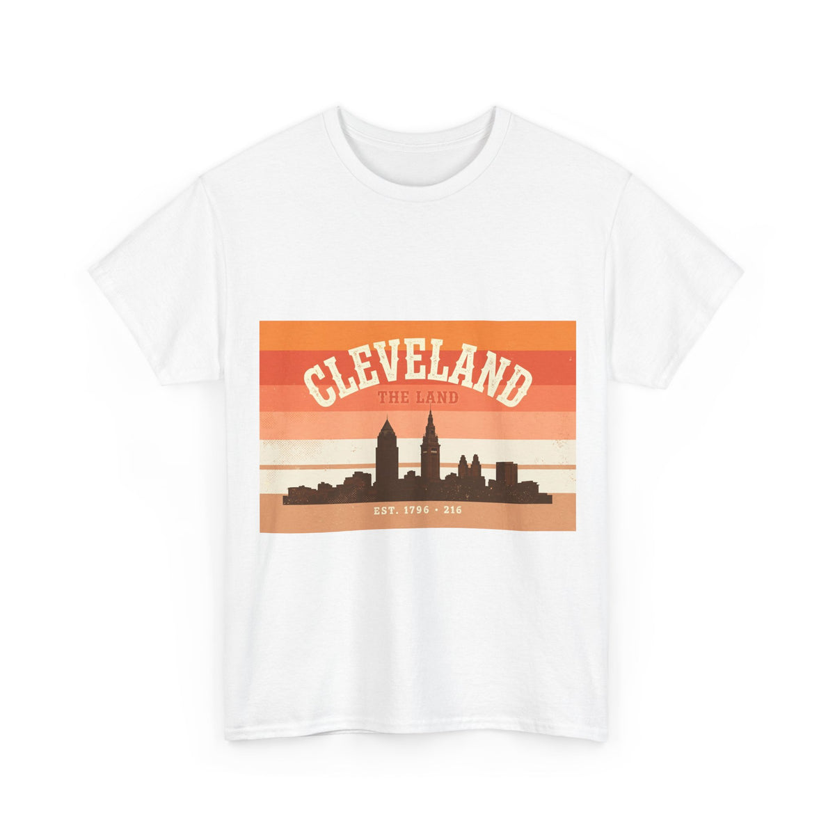 Cleveland The Land retro sunset t-shirt in white, front view